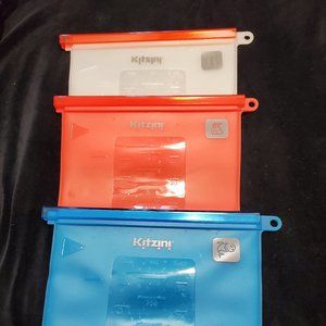 Kitzini Reusable 1 Liter Silicone Food Storage Bags 2 New/1 Used